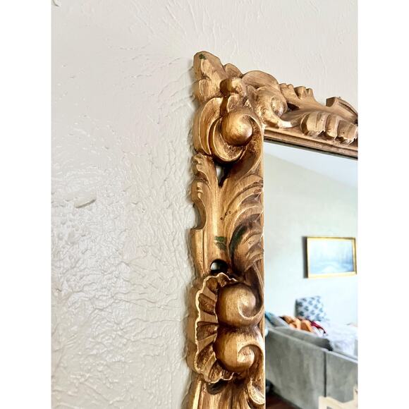 1970's Ornate Rococo style Gold Rectangular Mirror - Picture 5 of 9